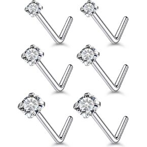 3 Pairs Surgical Steel/Titanium Nose Rings Studs L-Shape Nose Nostrial Piercing Body Jewerly for Women 22g/20g/18g Nose ring CZ 2mm/2.5mm/3mm in Kuwait