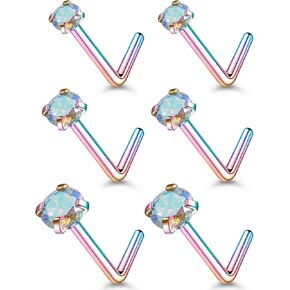 3 Pairs Surgical Steel/Titanium Nose Rings Studs L-Shape Nose Nostrial Piercing Body Jewerly for Women 22g/20g/18g Nose ring CZ 2mm/2.5mm/3mm