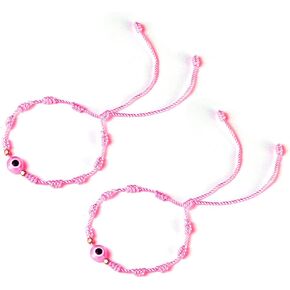 Caiyao 2Pcs Evil Eye Love Knot Bracelet Handmade Woven Adjustable Multicolor Red Black Pink String Evil Eye Fate Knot Bracelet Good Luck Kabbalah Amulet Mal De Ojo Protection Bracelet for Women Men