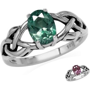 Silvershake 8X6mm Oval Shape Birthstone Gemstone Antique Finishing or Yellow Gold Plated 925 Sterling Silver Celtic Knot Weave Solitaire Ring Jewelry for Women