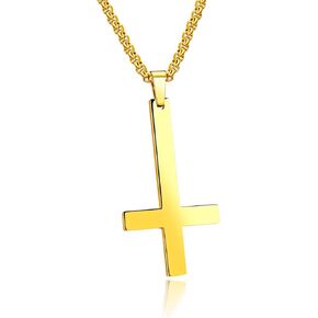 JAJAFOOK Stainless Steel Silver/Balck/Gold Upside Down Cross Pendant Necklaces with 21.6" Chain