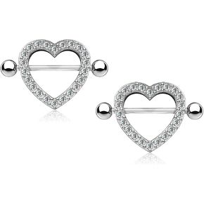 Pierced Owl - 14GA Stainless Steel Gem Paved Heart Nipple Shields, Sold as a Pair