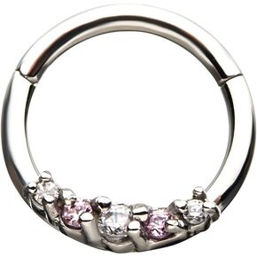 Pierced Owl - 18GA Stainless Steel 5/16" Prong Set Five Crystal Gem Hinged Segment Ring