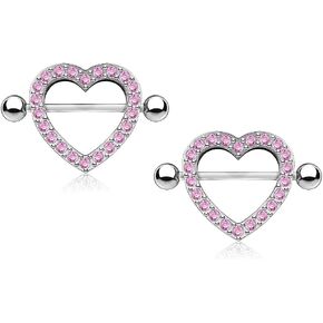 Pierced Owl - 14GA Stainless Steel Gem Paved Heart Nipple Shields, Sold as a Pair