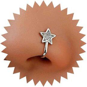 Vintage Cz Star Nose Ring Silver Crystal Star Nose Cuff Crystal Septum Nose Rings U Shaped Clip On Nose Stud Cz Hoop Nose Piercing Jewellery for Women and Girls