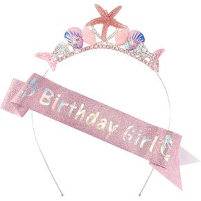 SuPoo Mermaid Tail Princess Tiara and Sash Birthday Girl Headbands in Kuwait