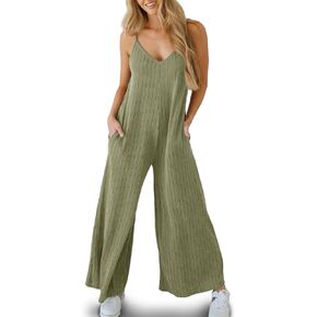 Tongmingyun Women's Casual Summer Overall Jumpsuit Wide Leg Spaghetti Strap Long Pants Romper with Pockets