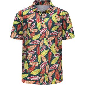 TIHEEN Mens Performance Moisture Wicking Golf Polo Shirt,Mens Business Casual Printed Short Sleeve Polo Shirts