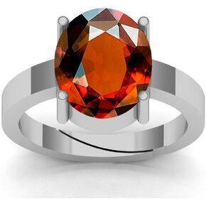 DINJEWEL 8.25 Ratti/7.25 Carat Natural Hessonite Gomed Gemstone Panchdhatu Silver Plated Adjustable Ring for Men & Women in Kuwait