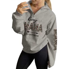 RMCMS Womens Boy Mama Shirt, From Son Up To Son Down, Heart Arrow Print Zip Early Fall Lightweight Sweatshirt Top