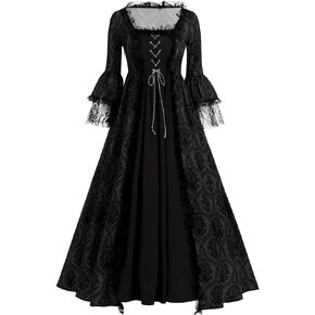 ODIZLI Women's Retro Medieval Dress Renaissance Gothic Maxi Dress Carnival Halloween Party Princess Costume