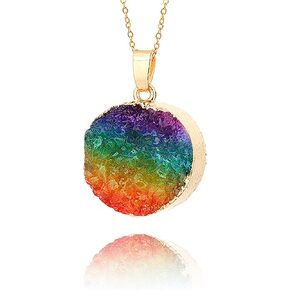 Schmidt Jewelry Rainbow Druzy Chakra Necklace for Women - Healing Chakra Pendant (Rainbow)