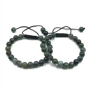 SHNAYA JEWELS AAA MOSS AGATE Natural Healing Power Gemstone Crystal Beads Unisex Adjustable Macrame Bracelets 8mm