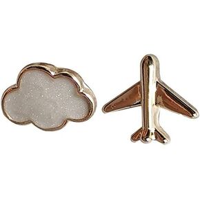 coadipress Tiny Airplane Cloud Stud Earrings for Women Teen Girls Cute Gold Plated Asymmetric Mismatch Hypoallergenic Earrings Jewelry Kids Gifts