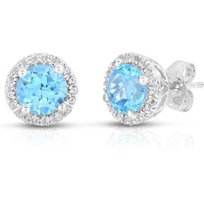 DESIGNER 10K WHITE/YELLOW GOLD, 6MM ROUND, GENUINE PERIDOT/BLUE TOPAZ/AMETHYST/AQUAMARINE/CITRINE/GARNET WITH WHITE TOPAZ ACCENT MINIMALIST STUD EARRINGS