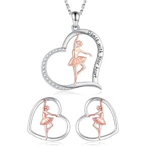 هدايا الرقص للفتيات المراهقات - 925 الفضة الاسترليني القلب راقصة الباليه أقراط قلادة الرقص الباليه تحت عنوان النساء المجوهرات in Kuwait