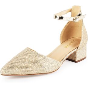 Women’s Pumps Pointed Toe Low Chunky Heels Ankle Strap Closed Toe Gold Nude Black Silver Heels Dress Wedding Pumps