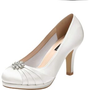 ERIJUNOR Women Comfort Mid Heel Pumps Closed-Toe Satin Wedding Evening Party Dress Shoes