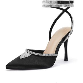 Coutgo Women's Rhinestone Pumps Pointed Toe Lace Up Stiletto Heels with Buckle Dress Party Shoes