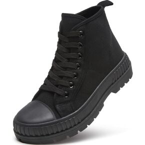 Rominz Women's White Platform Sneakers Fashion High Top Canvas Shoes for Women Black Lace-Up Canvas Sneakers Casual Platform Tennis Shoes