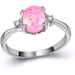 Exquisite Women's 925 Plate Silver Ring Oval Cut Created-Fireopal Diamond Jewelry Birthday Proposal Gift Bridal Engagement Party Band Rings Size 5-11 White 5