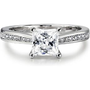 Petite Channel Set 1.5 Carat Princess Cut D Color VVS Moissanite Solitaire Engagement Ring