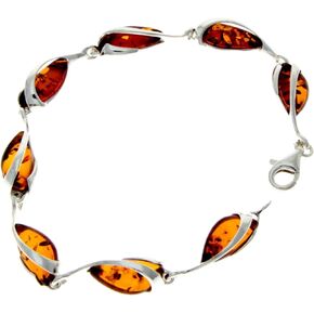 SilverAmber Jewellery - Modern Designer 925 Sterling Silver 19.5 cm Link Bracelet set with Genuine Baltic Amber Gemstones - GL501