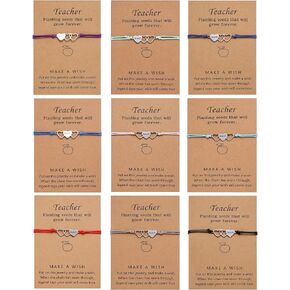BOMAIL 8-9 Teacher Blessing Card Bracelets for Women Men Adjustable Teaching Wish Bracelets Gifts for Teacher Thank You Appreciation Gifts for Graduation,Birthday, Teacher's Day Gift