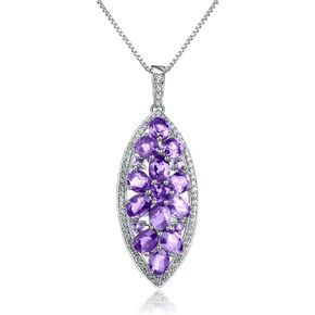 Kemstone Natural Amethyst Necklace Sterling Silver Pendant Necklace for Women,18"