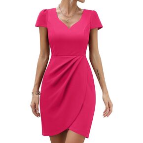 Missufe Women's Short Sleeve Sweetheart Ruched Fitted Wrap Mini Summer Party Formal Dress