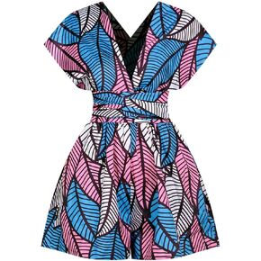 QIAOZHI Women's African Clothing Print Jumpsuit Multiple Wear Wide Leg Short Pants