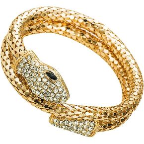 Punk Hip Hop Popular Crystal Curved Stretch Snake Bracelet Adjustable Intertwine Gothic Cool Rhinestone Animal Cuff Bangle Bracelet for Women Ladies Wristband Jewelry Accessories