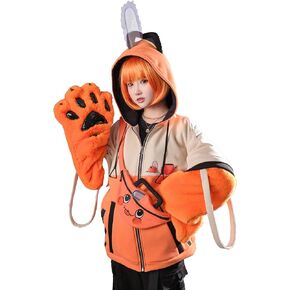 Cosplay.fm Hoodie with Detachable Paw Sleeves Bag Furry Paw Gloves Orange Hooded Zipper Sweatshirt with Bag