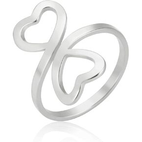 LIKGREAT Heart Ring Adjustable Heart Shaped Ring for Women Double Heart Rings for Girls Love Statement Finger Rings
