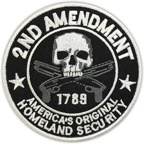 Homeland Security Embroidered Patch is a Skull Over Crossed Guns with The Words "2nd Amendment - America's Original Homeland Security"