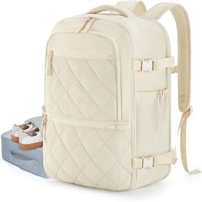 BAGSMART Travel Backpack for Women, 30L Carry on Backpack for Airplanes, 17 Inches Laptop Backpack for Travel, with Shoe Bag & Storage Bag, Backpack Suitcase for Travel, Beige