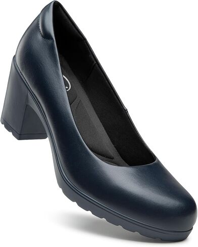 Trary Women's Chunky Low Block Heels Slip on Pumps,Comfortable Classic Closed Round Toe Work Dress Wedding Office Lady Pumps Shoes in Kuwait