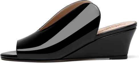 SHOWFOREST Women's Open Toe Casual Solid Slip On Outdoor Round Toe Patent Wedge Low Heel Pumps Shoes 2 Inch in Saudi Arabia