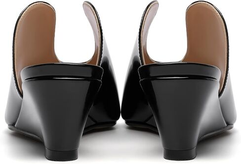 SHOWFOREST Women's Open Toe Casual Solid Slip On Outdoor Round Toe Patent Wedge Low Heel Pumps Shoes 2 Inch in Saudi Arabia