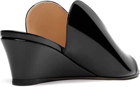 SHOWFOREST Women's Open Toe Casual Solid Slip On Outdoor Round Toe Patent Wedge Low Heel Pumps Shoes 2 Inch in Saudi Arabia