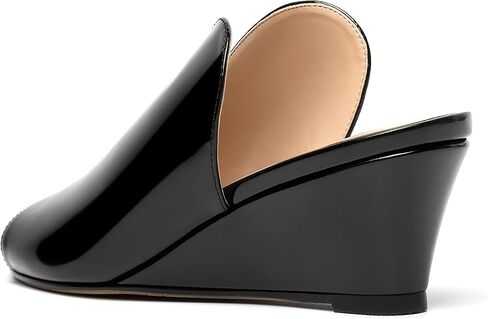 SHOWFOREST Women's Open Toe Casual Solid Slip On Outdoor Round Toe Patent Wedge Low Heel Pumps Shoes 2 Inch in Saudi Arabia