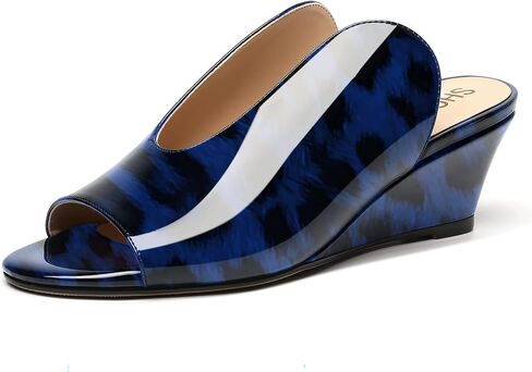 SHOWFOREST Women's Open Toe Casual Solid Slip On Outdoor Round Toe Patent Wedge Low Heel Pumps Shoes 2 Inch in Saudi Arabia