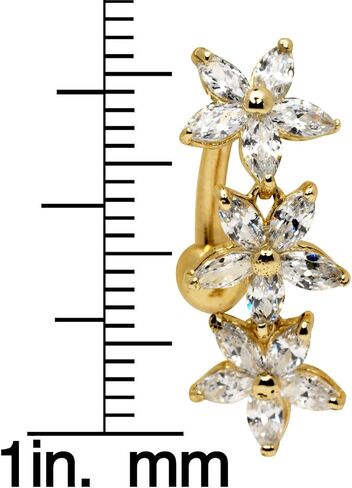 JewelryWeb Solid 14k Yellow or White Gold Marquise Flower Cubic Zirconia Top Mount Belly Button Ring Dangle (7mm x 24mm) in Saudi Arabia