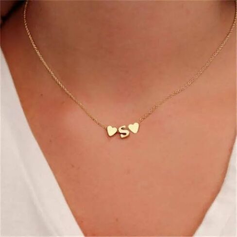 الذهب القلائد القلب الأولي للنساء الفتيات، لذيذ الذهب حرف قلادة صغيرة a-z قلادة قلادة قلادة العصرية لطيف شخصية حرف واحد فقط اسم قلادة الذهب والمجوهرات قلادة للفتيات في سن المراهقة هدية in Kuwait