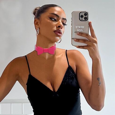 Punk Leather Choker Bowknot PU Necklace Choker Collar Goth Necklace Nightclub for Women and Girls in Kuwait