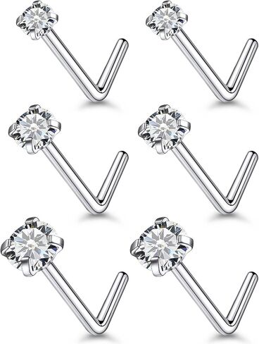 3 Pairs Surgical Steel/Titanium Nose Rings Studs L-Shape Nose Nostrial Piercing Body Jewerly for Women 22g/20g/18g Nose ring CZ 2mm/2.5mm/3mm in Kuwait