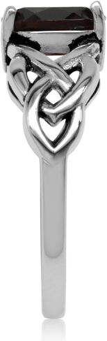 Silvershake 8X6mm بيضاوي الشكل حجر الميلاد الأحجار الكريمة العتيقة التشطيب أو الذهب الأصفر مطلي 925 الفضة الاسترليني عقدة سلتيك نسج خاتم سوليتير للنساء in Saudi Arabia