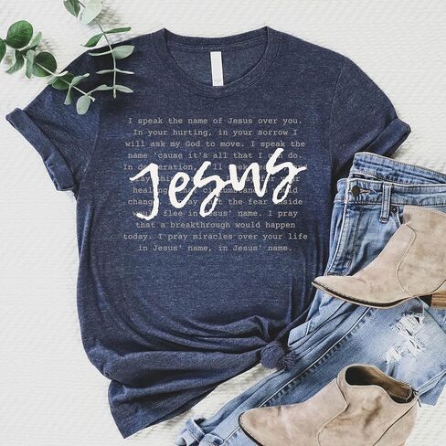 الحب في الإيمان | أنا أتكلم اسم يسوع كم قصير | قمصان مسيحية مطبوعة برسوم جرافيك | الملابس المبنية على الإيمان | هدايا عيد الفصح in Kuwait