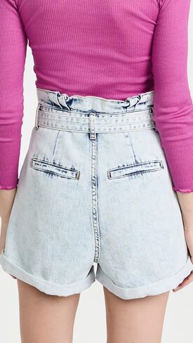 [BLANKNYC] Womens Pleated Denim Paper Bag Cuffed Shorts with Self Belt, Stylish & Designer Clothing in Saudi Arabia