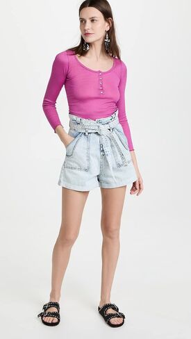 [BLANKNYC] Womens Pleated Denim Paper Bag Cuffed Shorts with Self Belt, Stylish & Designer Clothing in Saudi Arabia